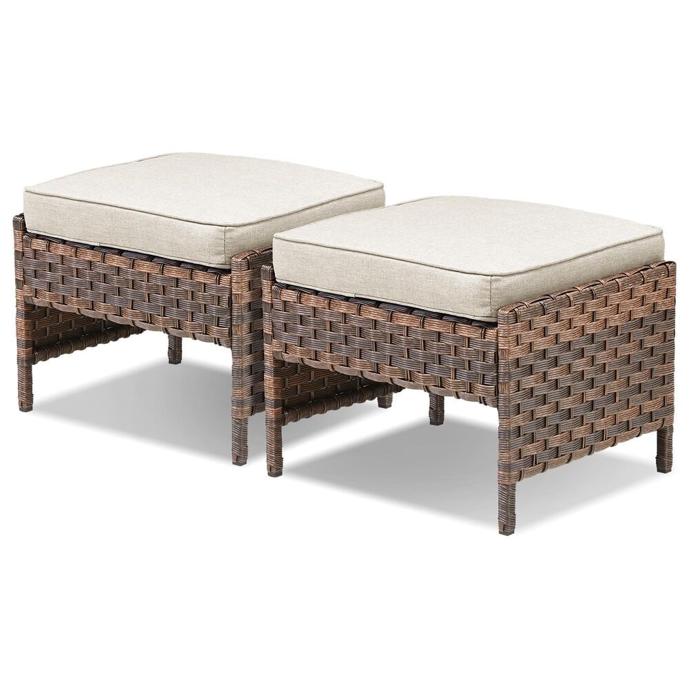 Hearth and Haven Patio Wicker Ottoman with Open Base Design in Beige (Set of 2), , large