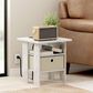 HOMLUX USB and Type-C Port Charging Station End Table with Ivory Storage Bin in Marble White, , large