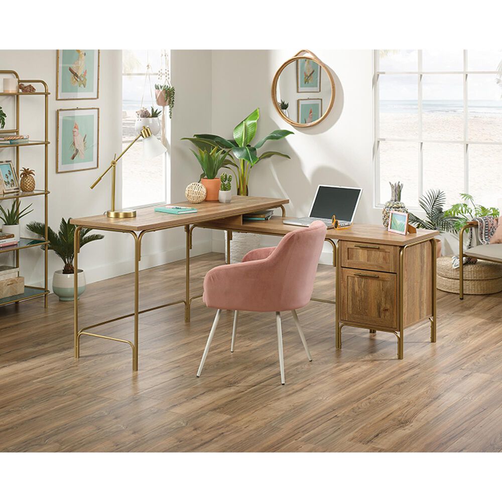 Sauder Coral Cape L-Shaped Desk in Sindoori Mango and Satin Gold, , large