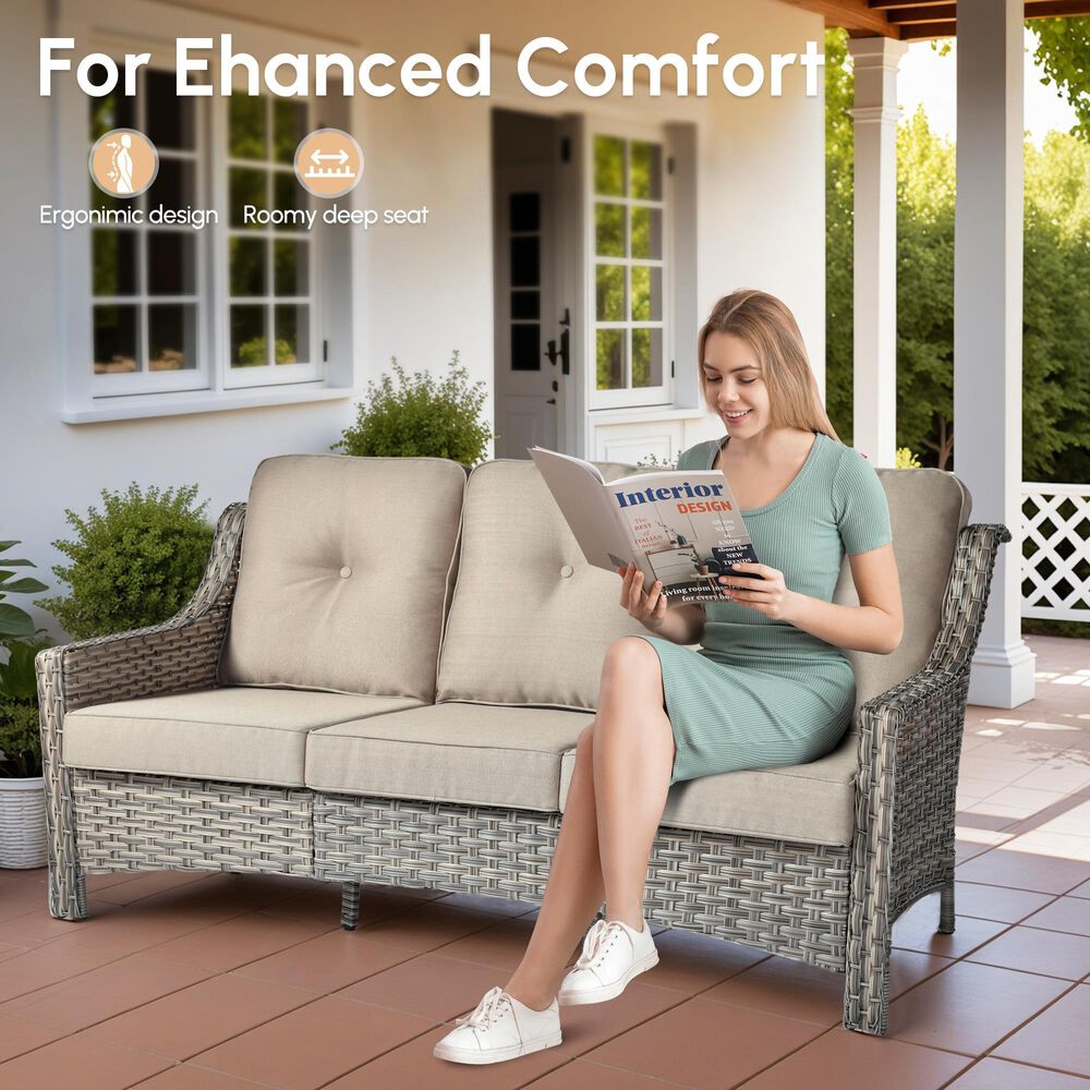 HOMLUX 5-Piece Patio Conversation Set with Two Ottomans in Beige, , large