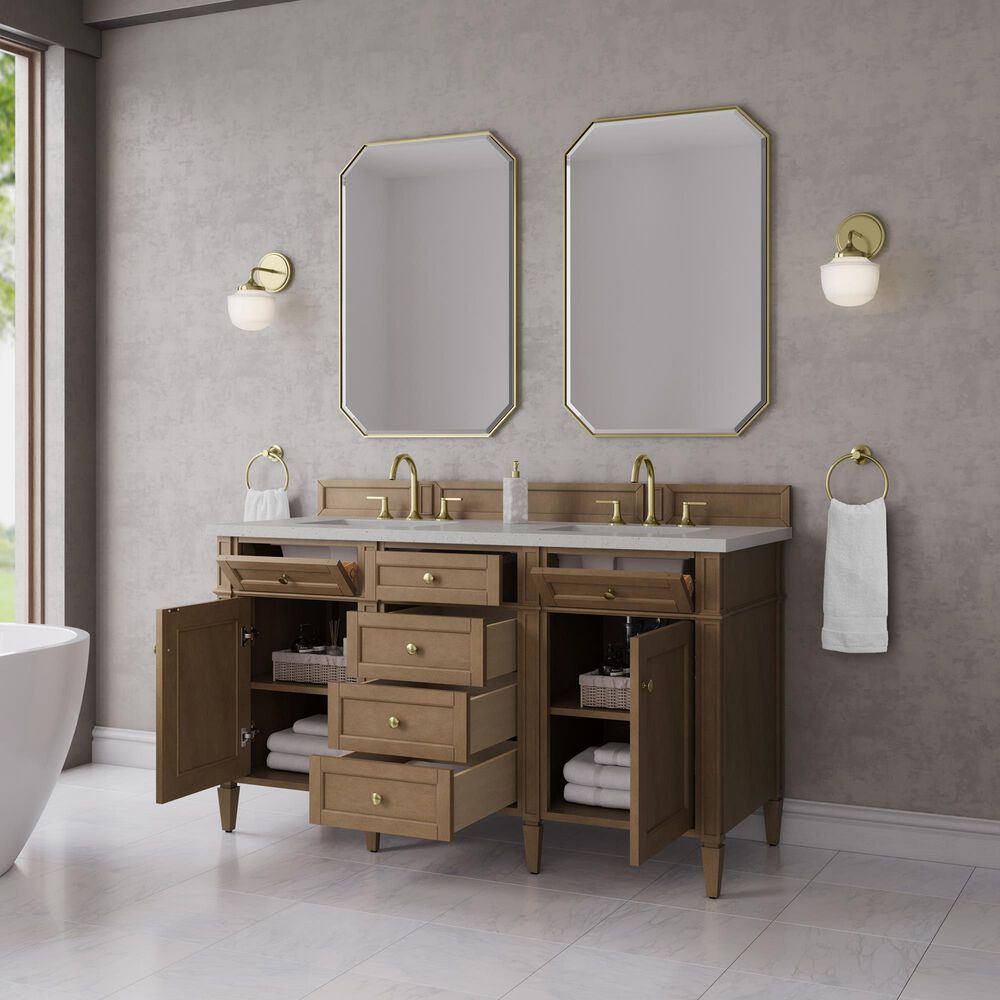 James Martin Brittany 60" Double Bathroom Vanity in Pecan with 3 cm Lime Delight Silestone Top and Rectangular Sinks, , large
