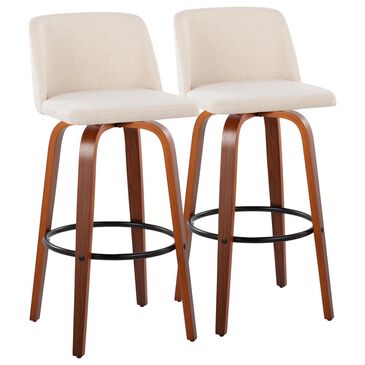 Lumisource Tintori 24" Swivel Counter Stool with Cream Noise Cushion in Walnut and Black (Set of 2), , large