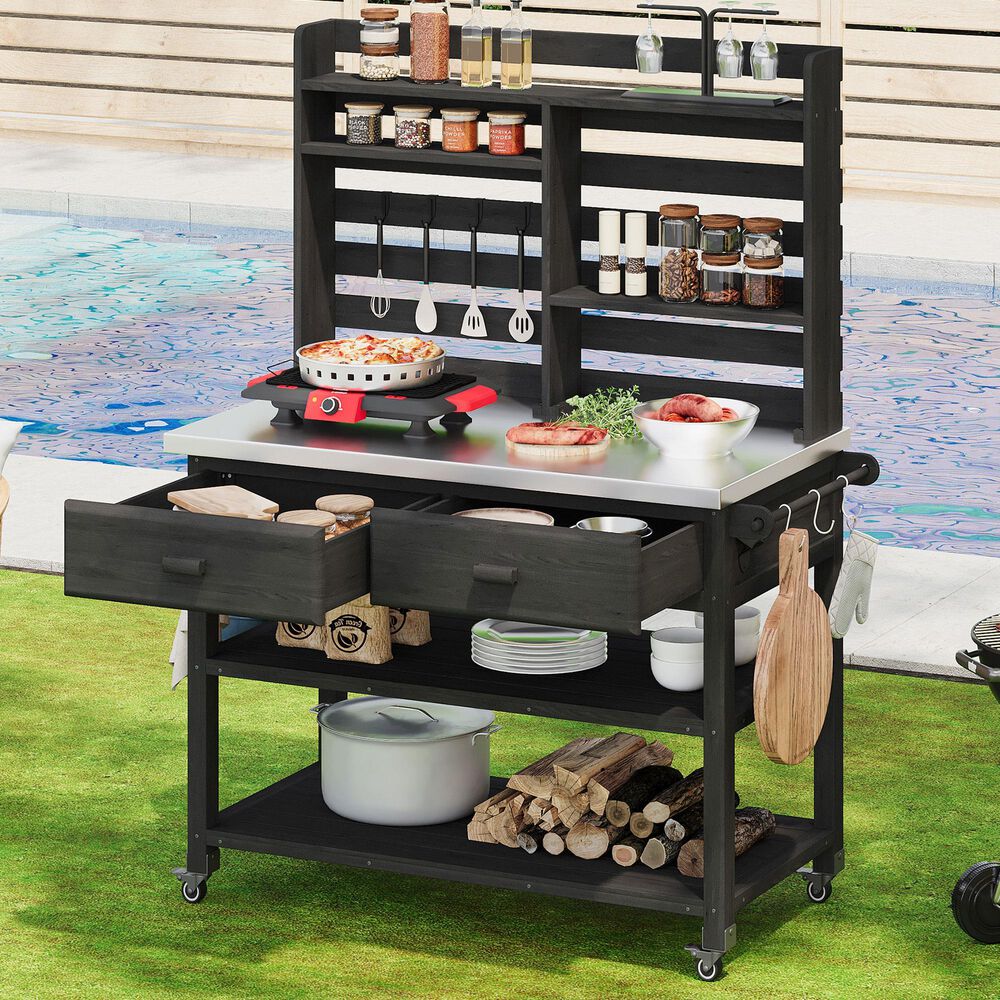 HOMLUX 65" Outdoor Potting Bench Table in Black, , large