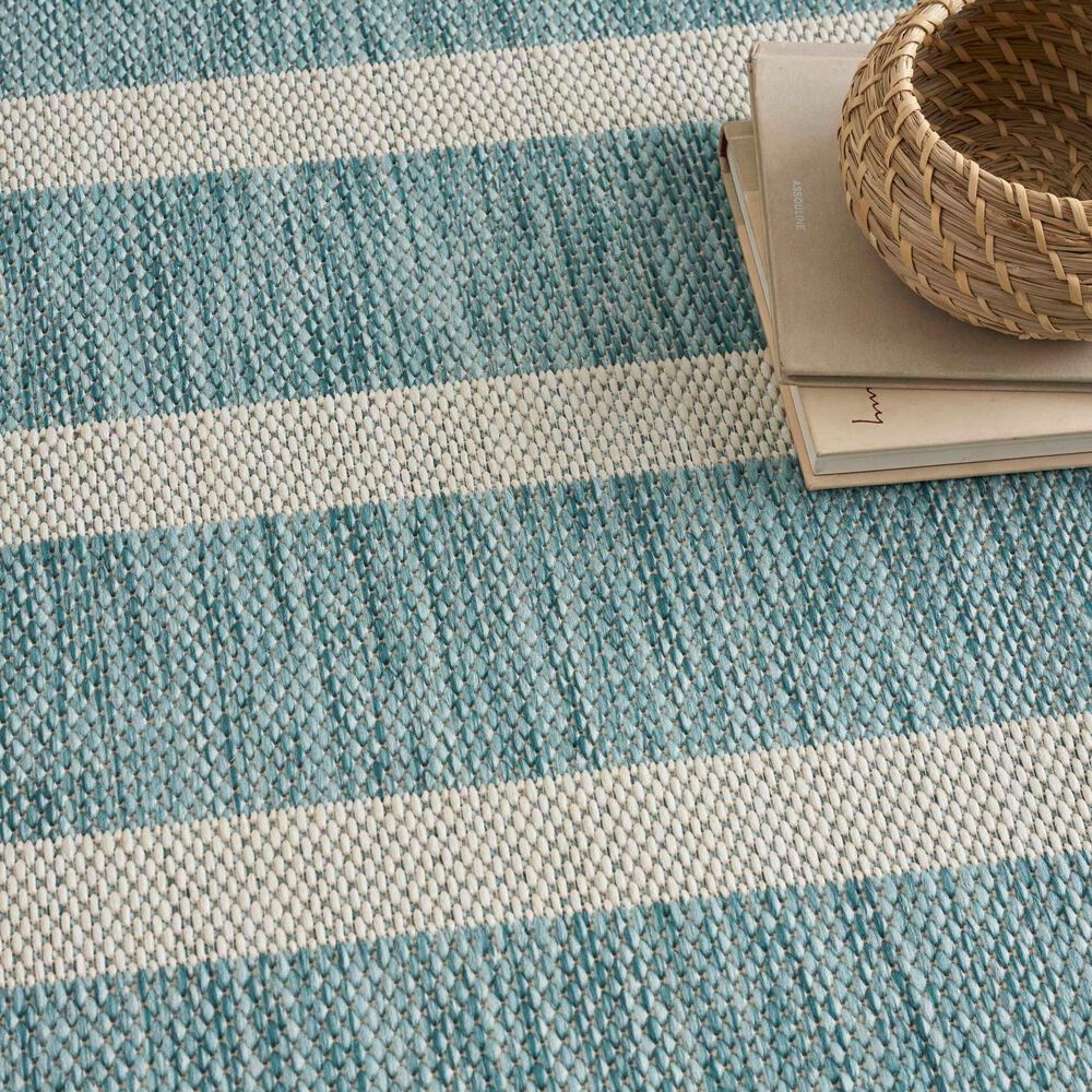 Nourison Positano POS03 Aqua and Ivory 4&#39; x 6&#39; Indoor/Outdoor Area Rug, , large