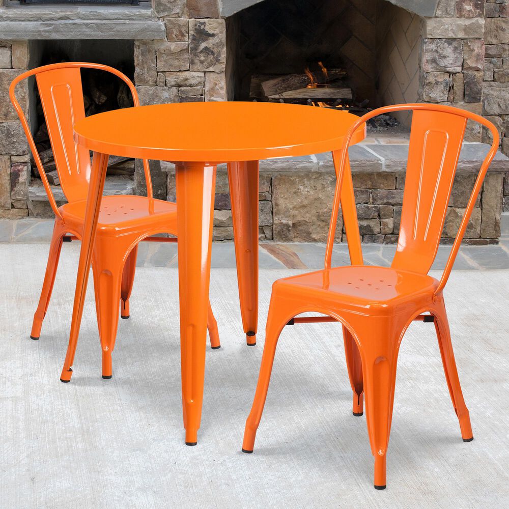 Flash Furniture 3-Piece Round Metal Table Set in Orange, , large