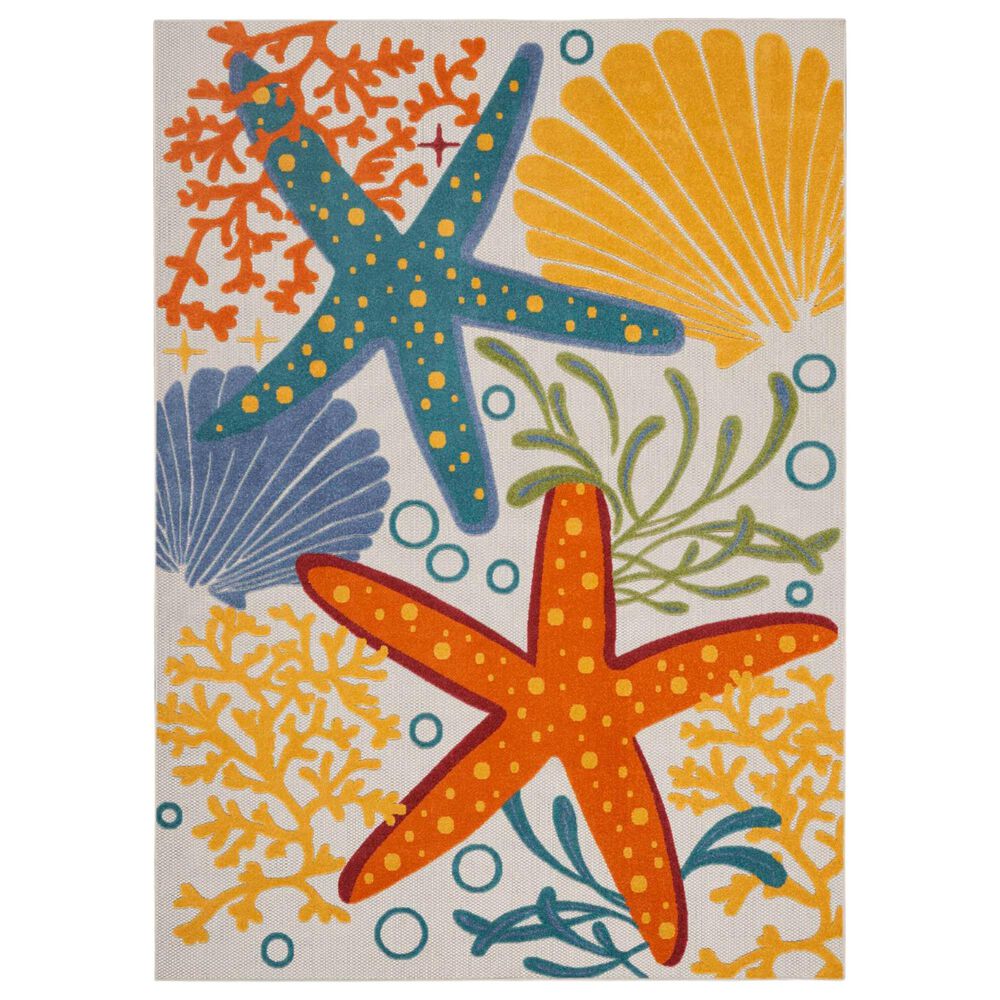 Nourison Aloha 7"10" x 10"6" Blue, Yellow and Orange Indoor/Outdoor Area Rug, , large