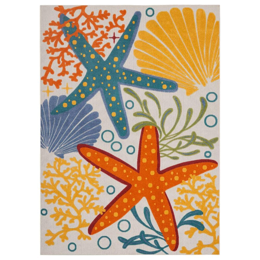 Nourison Aloha 7"10" x 10"6" Blue, Yellow and Orange Indoor/Outdoor Area Rug, , large