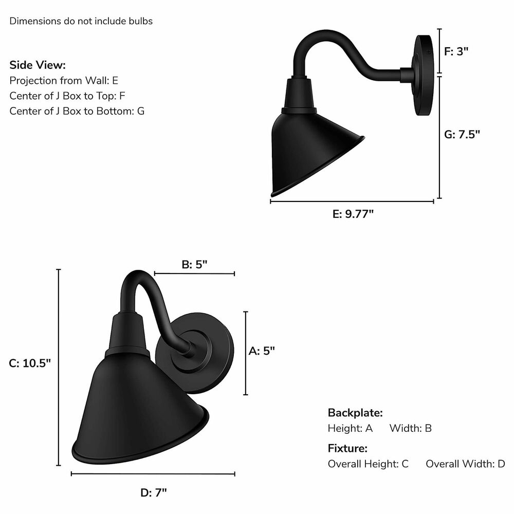 Hunter Cassius 1-Light Outdoor Small Wall Light in Matte Black, , large