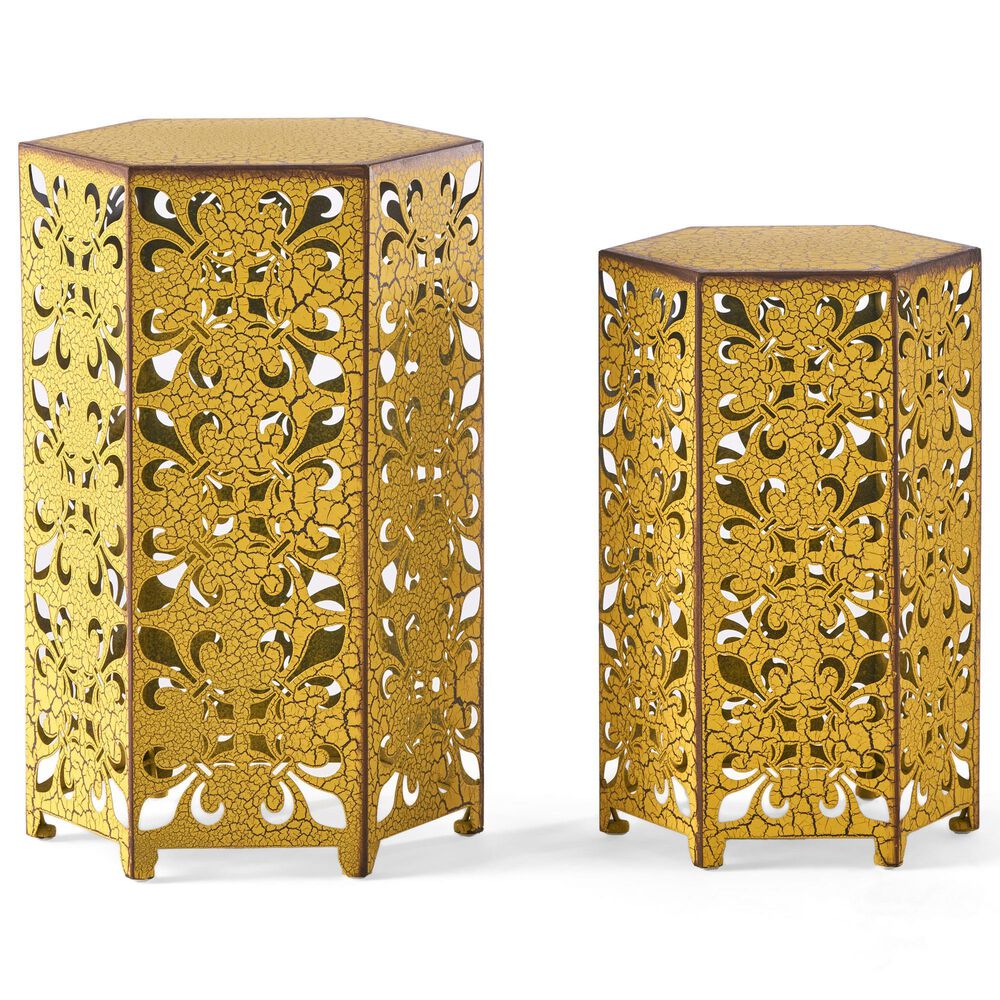 Hearth and Haven Selva Patio Accent Table in Antique Yellow &#40;Set of 2&#41;, , large