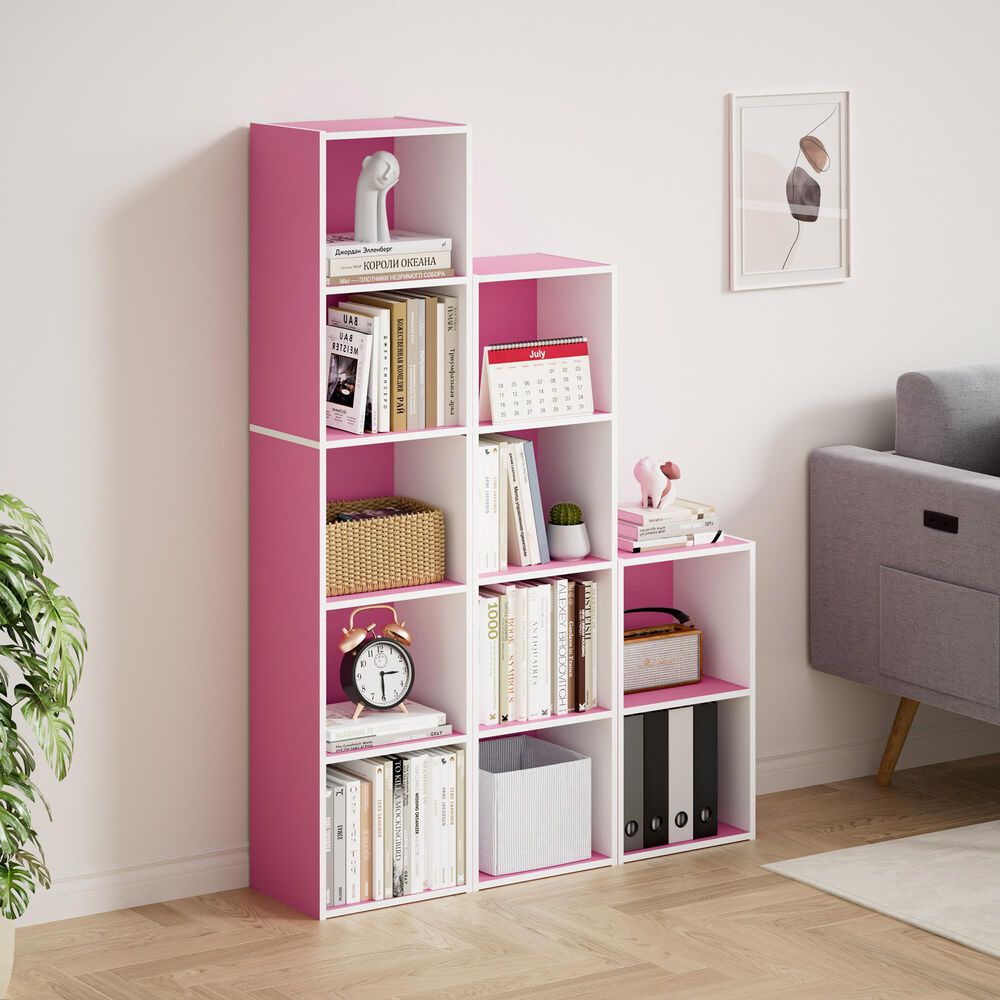 HOMLUX 5-Tier Cube Open Shelf Storage Organizer Bookcase in Pink and White, , large