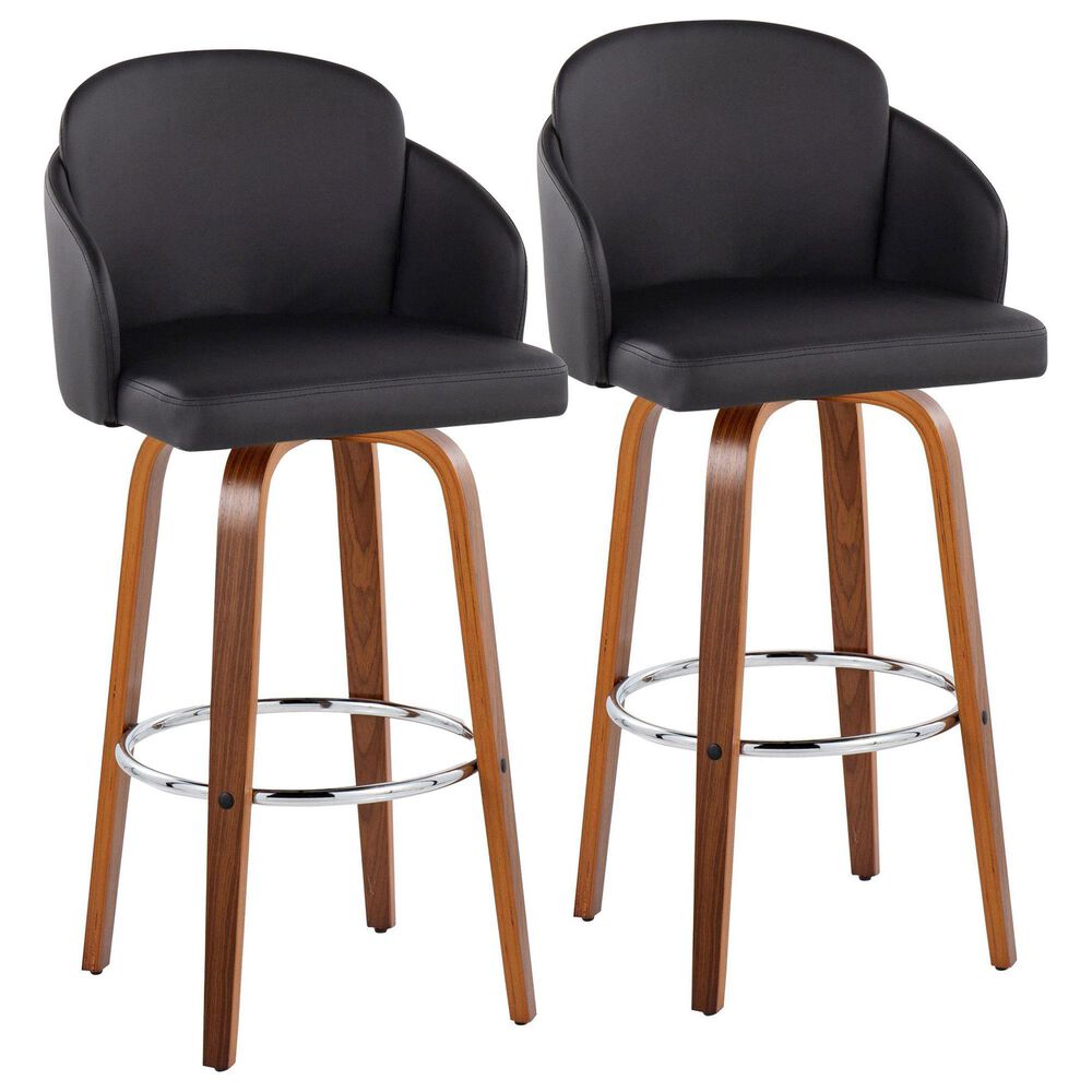 LumiSource Dahlia Swivel Bar Stool with Black Upholstery in Walnut and Chrome (Set of 2), , large