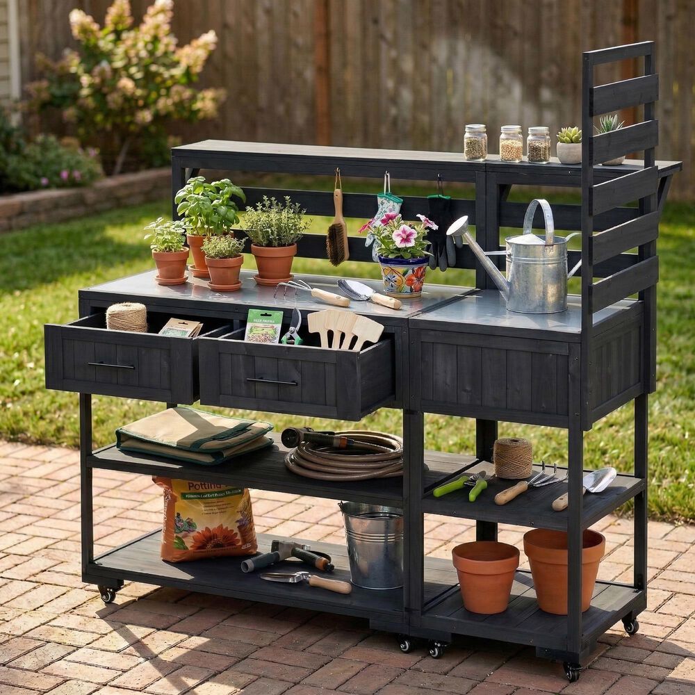 HOMLUX 62.3'' Outdoor Kitchen Island in Black, , large