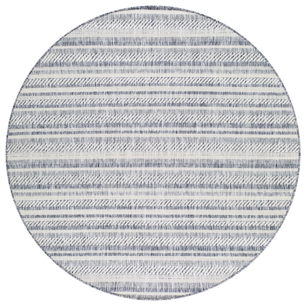Surya Eagean EAG-2407 Navy, Blue, Pale Blue, Oatmeal, Gray, Off-White and Taupe 5&#39;3&quot; Round Indoor/Outdoor Area Rug, , large