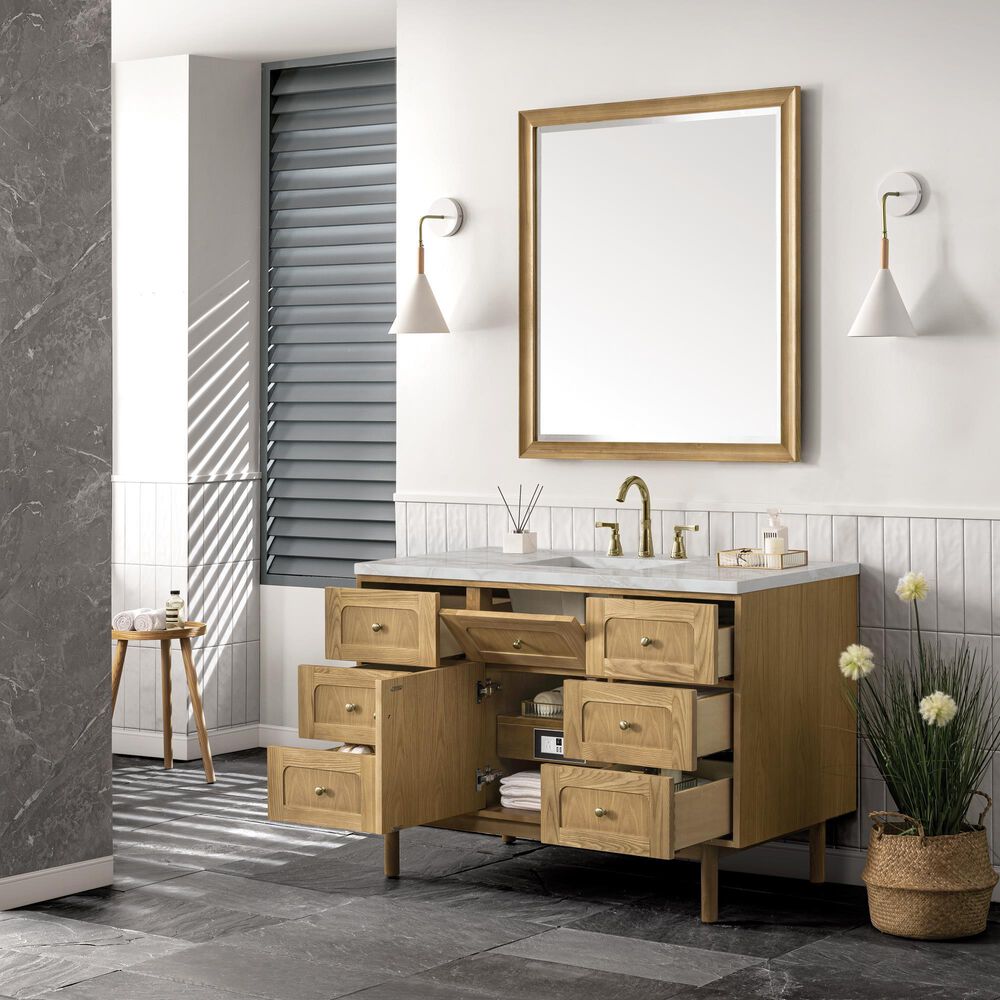 James Martin Vanities Laurent 48" Single Bathroom Vanity in Light Natural Oak with 3 cm Eternal Jasmine Pearl Silestone Top, Rectangular Sink and FreePower Wireless Charger, , large