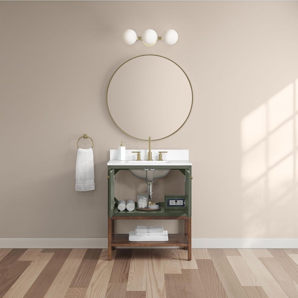 37B Isadore 30" Single Bathroom Vanity Cabinet in Deep Olive Green and White Composite Stone Top and Backsplash, , large