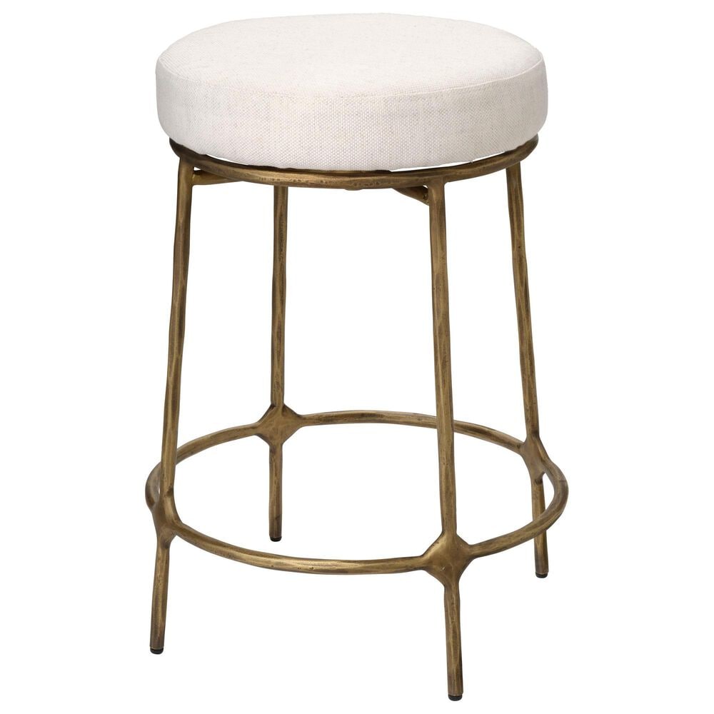Jamie Young Ashbourne Counter Stool with Ivory Upholstery in Antique Brass, , large