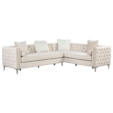 Morden Fort 2-Piece Stationary L-Shaped Sectional in Beige Velvet, , large