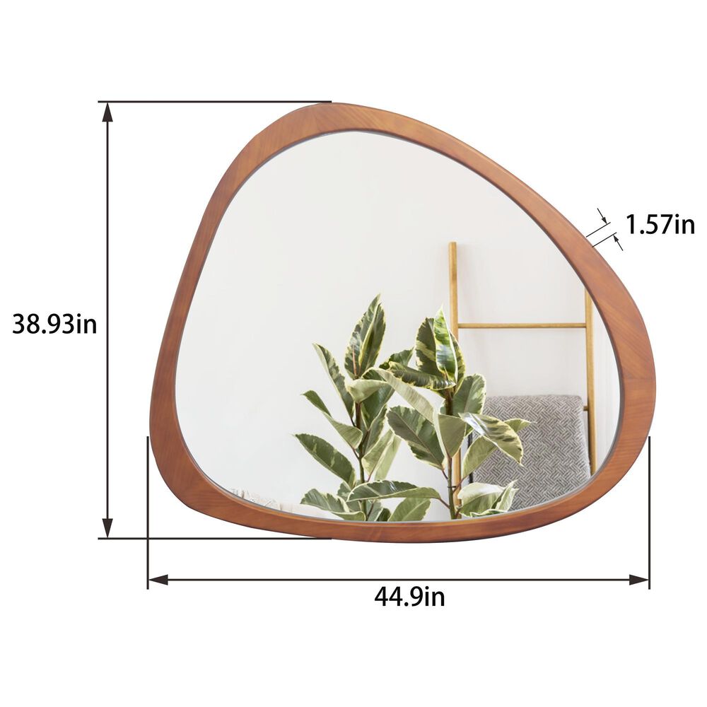 Hearth and Haven 45" Wall Mirror with Curvy Shape and Pine Wood Frame in Natural, , large