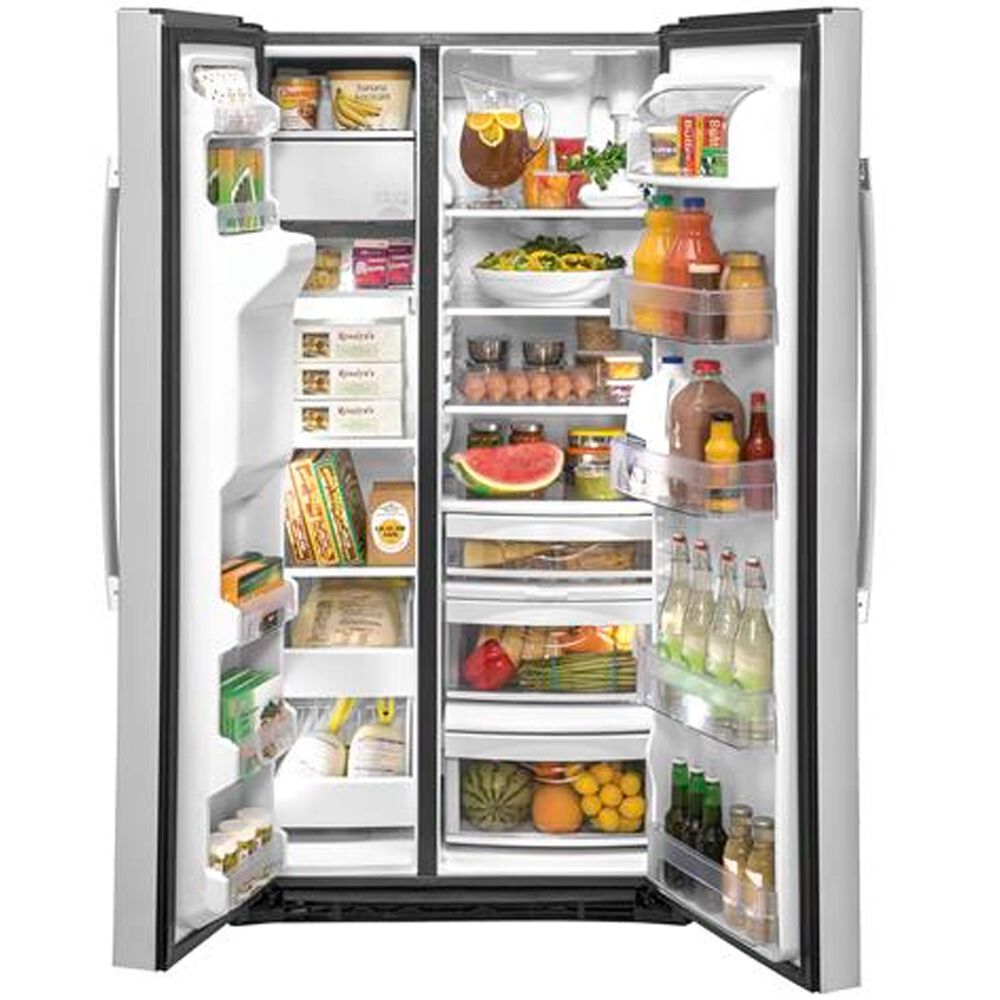 GE Appliances 21.8 Cu. Ft. Counter Depth Side by Side Refrigerator in Stainless Steel, , large