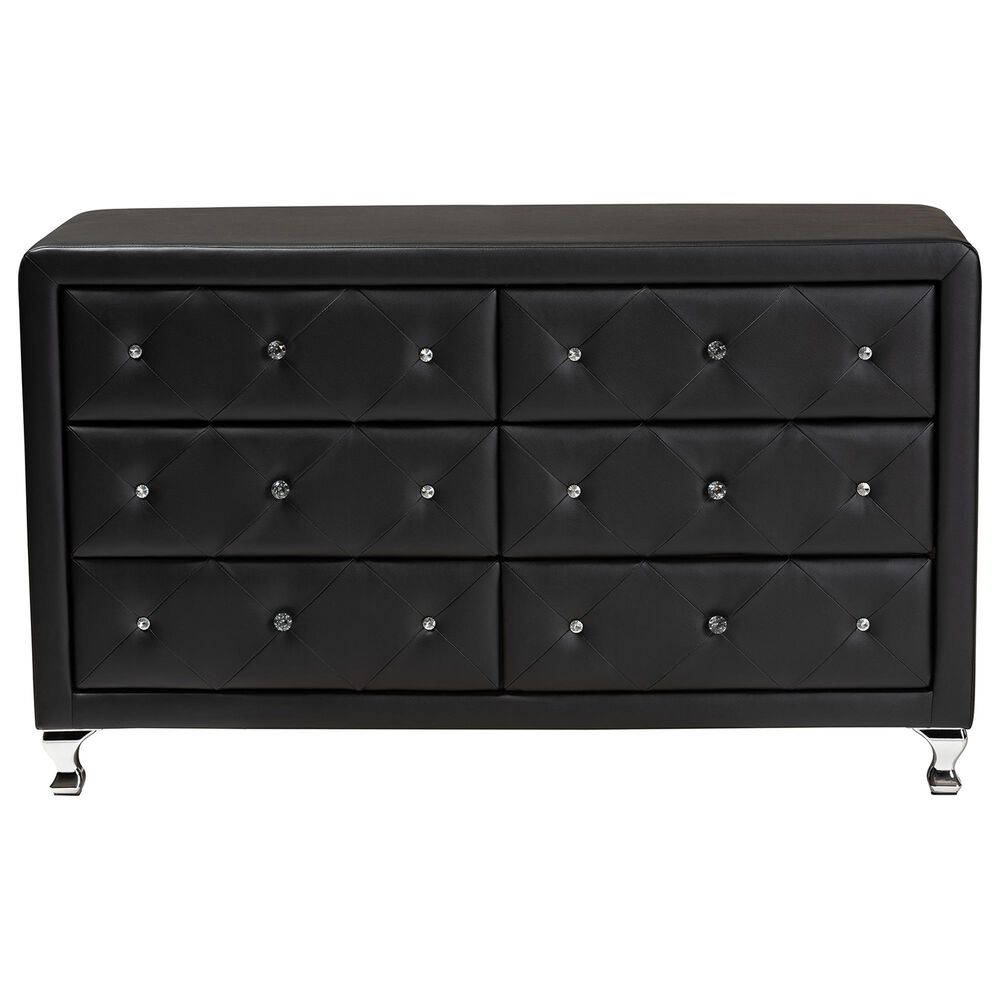 Baxton Studio Luminescence 6-Drawer Dresser with Black Upholstered in Chrome, , large