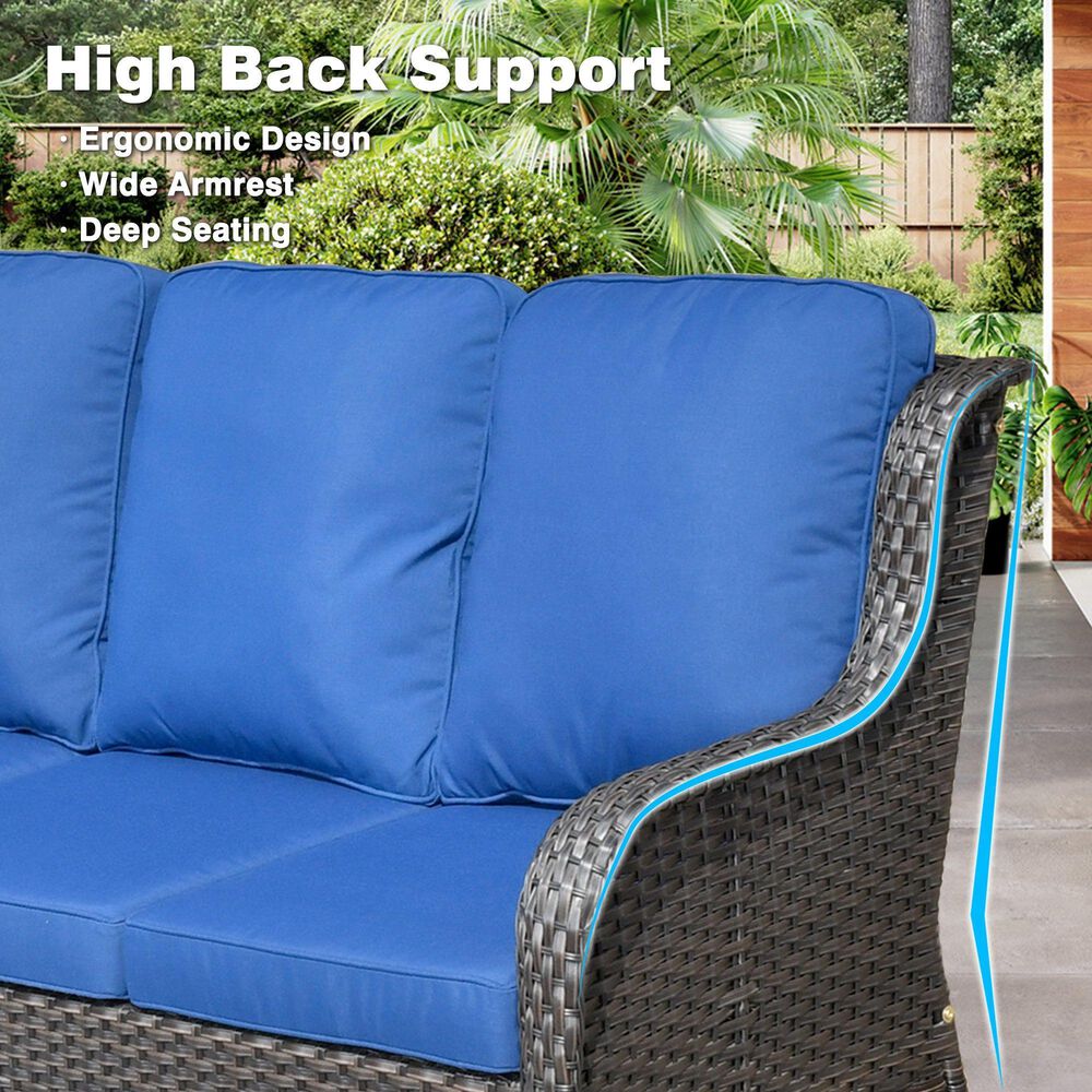 HOMLUX 5-Piece Patio Furniture Set with Chairs and Ottomans, High Back Outdoor Sofa Set, Brown Rattan in Denim Blue, , large