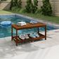 HOMLUX Patio Coffee Table with Shelf in Teak Oil, , large
