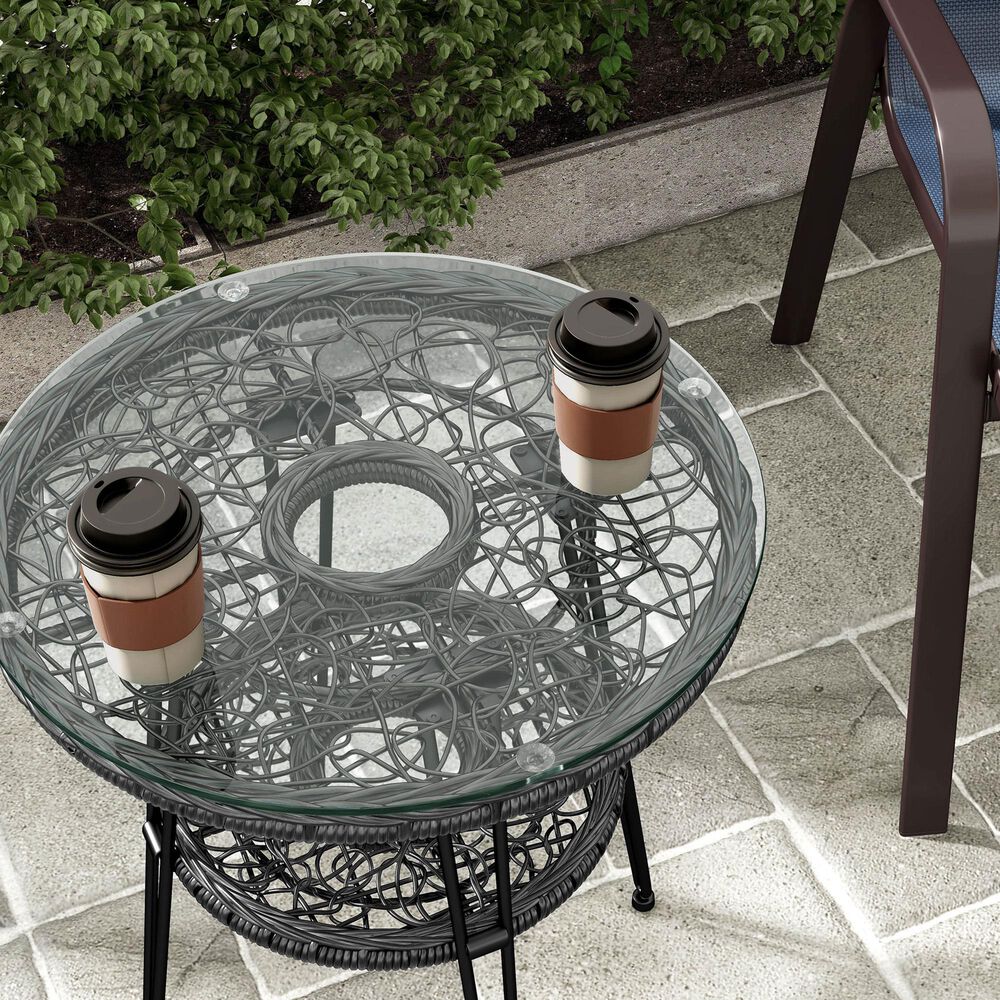Furniture of America Serene 1-Shelf Glass Top Round Patio Coffee Table in Black, , large