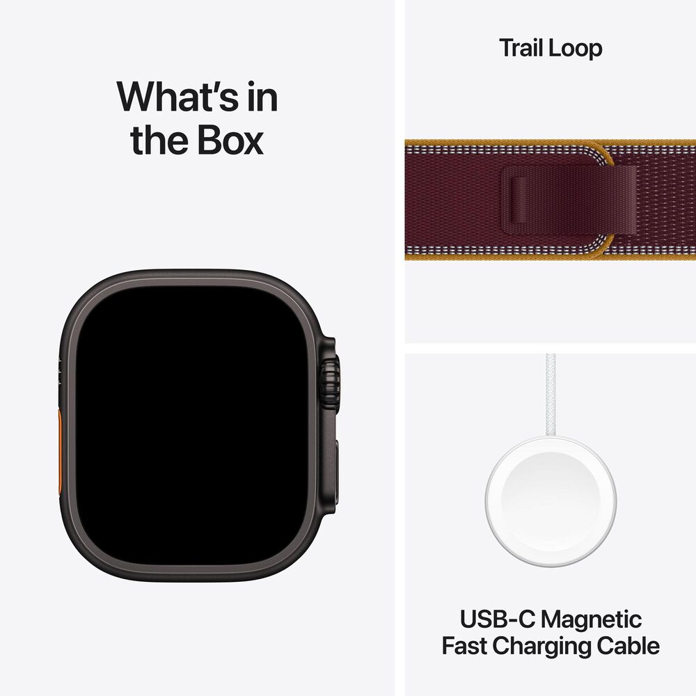 Apple Watch Ultra 4 (GPS + Cellular) 49mm Black Titanium Case with Burgundy Trail Loop - S/M, , large