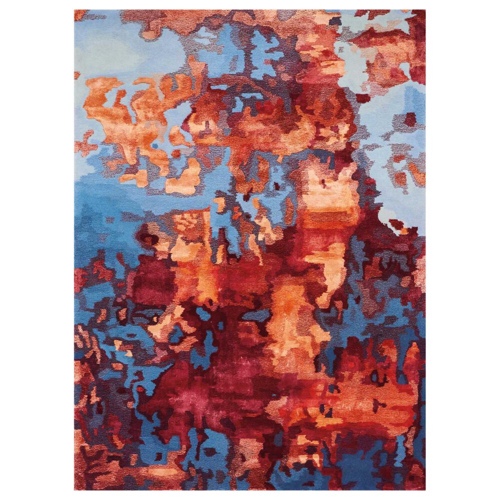 Nourison Prismatic PRS13 5"7" x 7"5" Blue and Flame Area Rug, , large