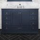 Lexora Home Dukes 48" Single Bathroom Vanity in Navy Blue with 2 cm White Carrara Marble Top and Rectangular Sink, , large
