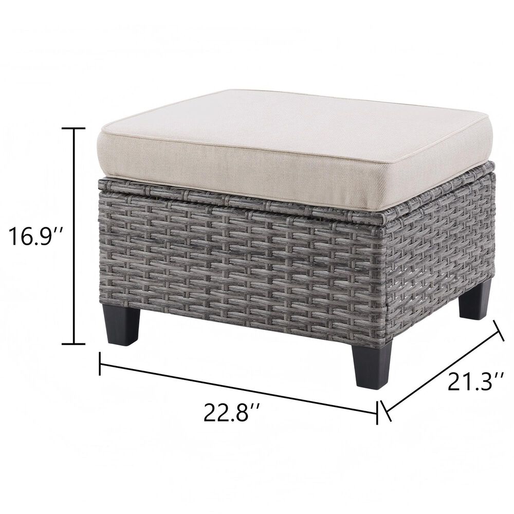 Sunwell Garden 16.9" Ottoman with Beige Cushion in Gray (Set of 2), , large