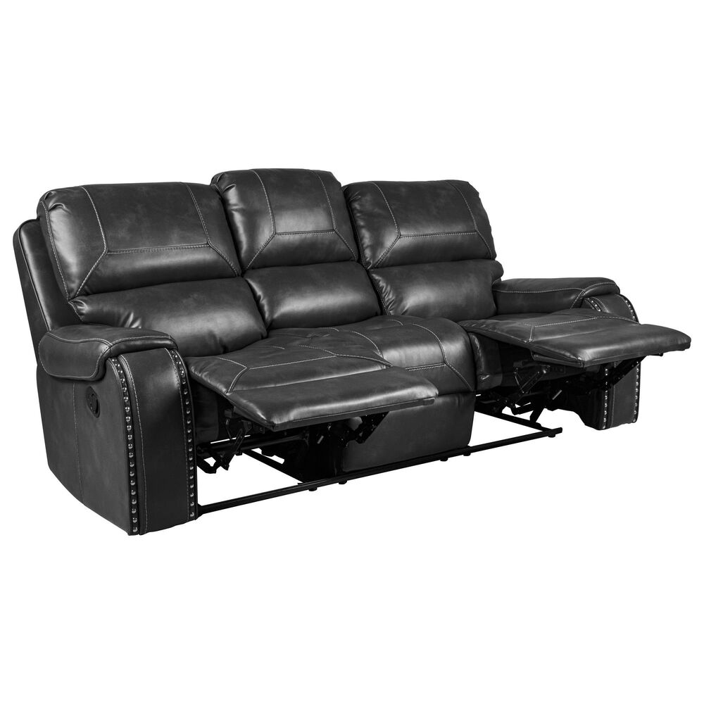 Fan Creek Manual Reclining Sofa with Drop Down Table in Gray Shop NFM