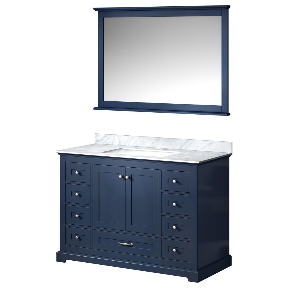 Lexora Home Dukes 48" Single Bathroom Vanity in Dark Grey with 2 cm White Carrara Marble Top, Rectangular Sink and 46" Mirror, , large