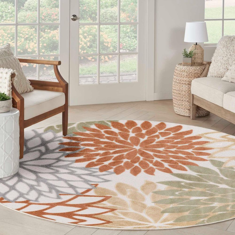 Nourison Aloha ALH05 7&#39;10&quot; Round Ivory and Multicolor Indoor/Outdoor Area Rug, , large