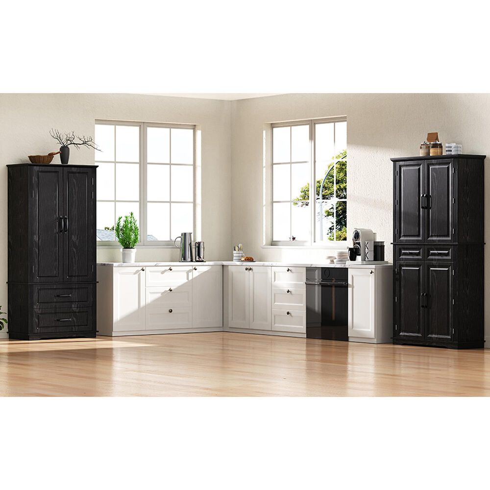 HOMLUX 71" Tall Kitchen Pantry Cabinet with 3 Pull Out Cabinet Organizers, Farmhouse Embossed Texture Storage Cabinet with 6 Door Shelves, 2 Drawers, Freestanding Cupboard for Kitchen, Dining Room Black, , large