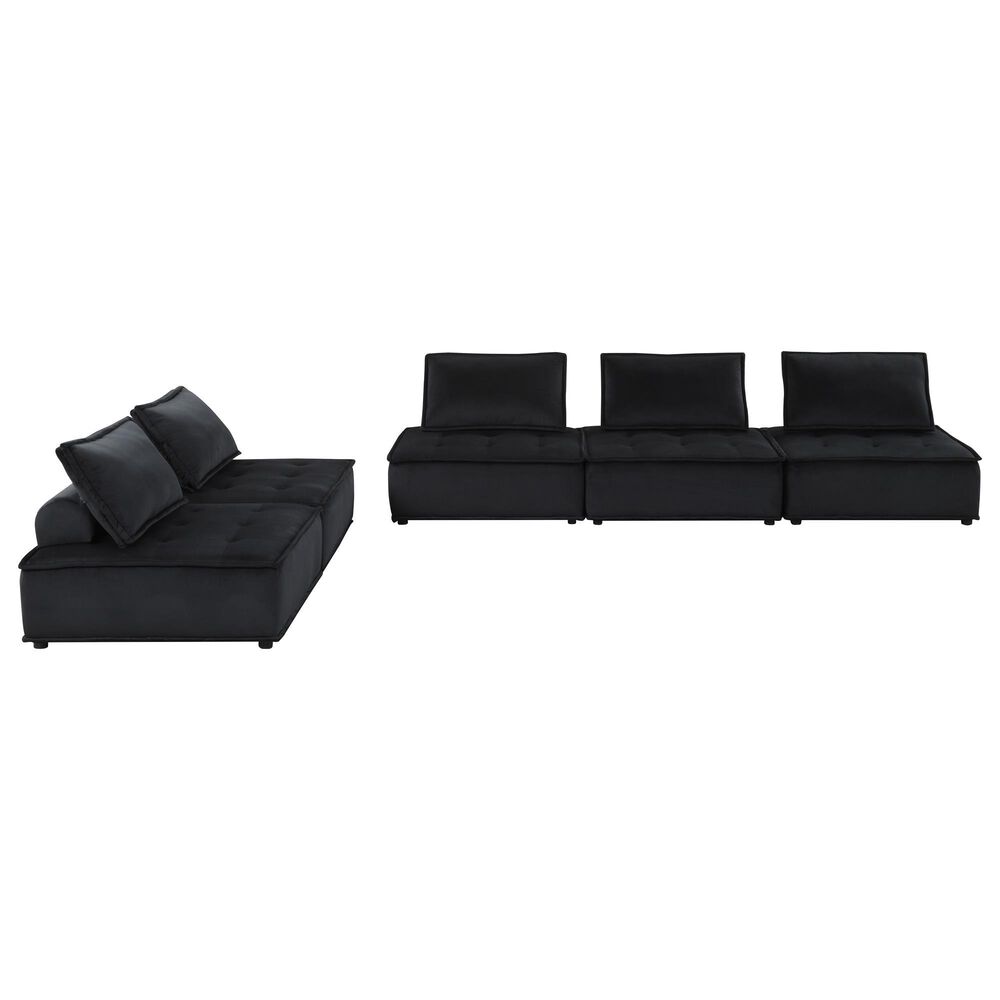 HOMLUX Anna C 5-Piece Stationary Sectional Sofa in Black Velvet, , large