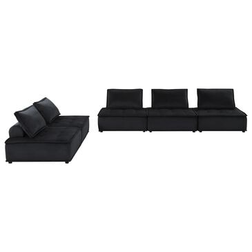 HOMLUX Anna C 5-Piece Stationary Sectional Sofa in Black Velvet, , large