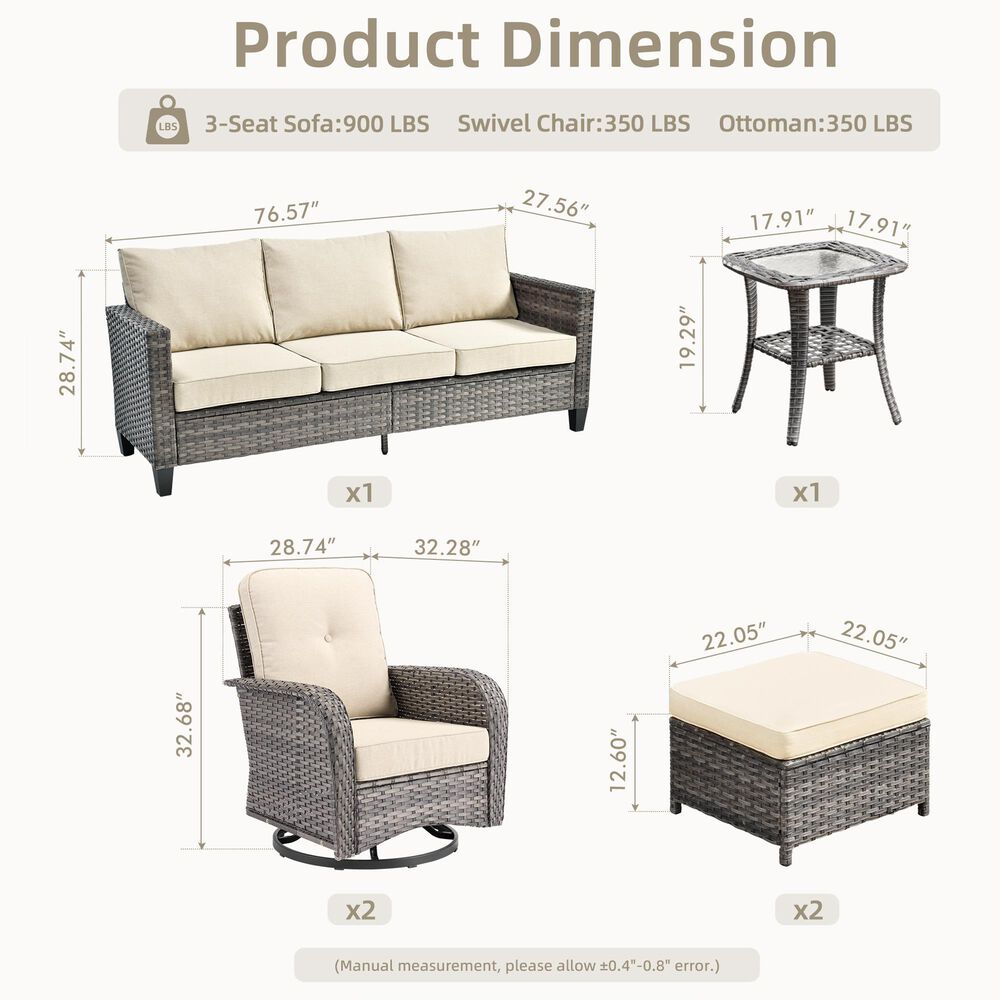 HOMLUX 6-Piece Patio Conversation Set in Beige, , large