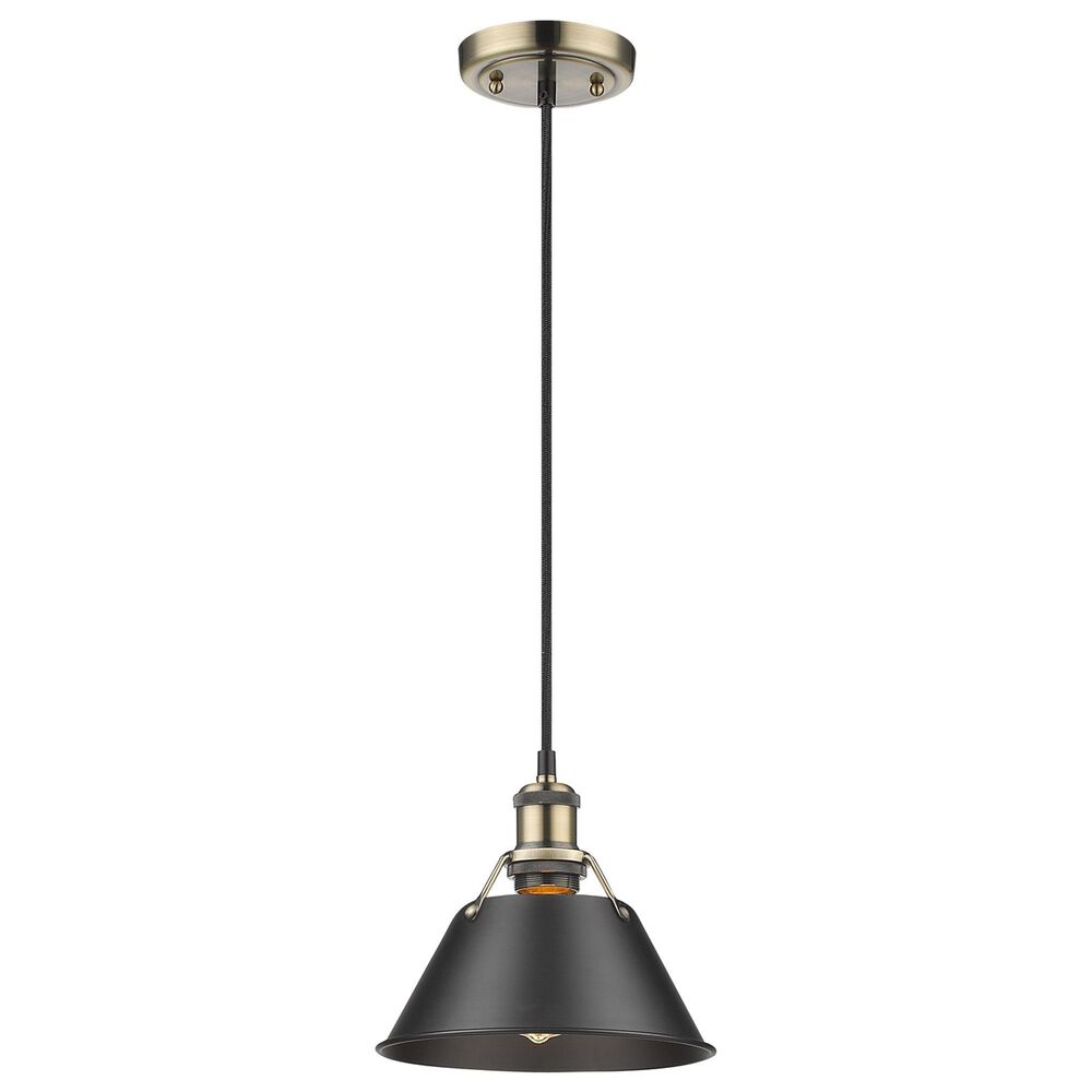 Golden Lighting Orwell 1-Light Small Pendant with Matte Black Shade in Aged Brass, , large
