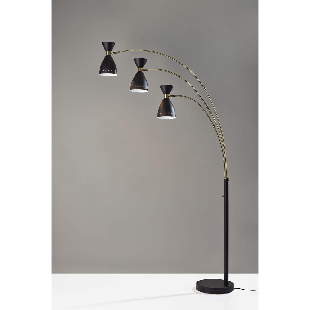 Adesso Oscar 3-Arm Arc Lamp in Black and Antique Brass, , large
