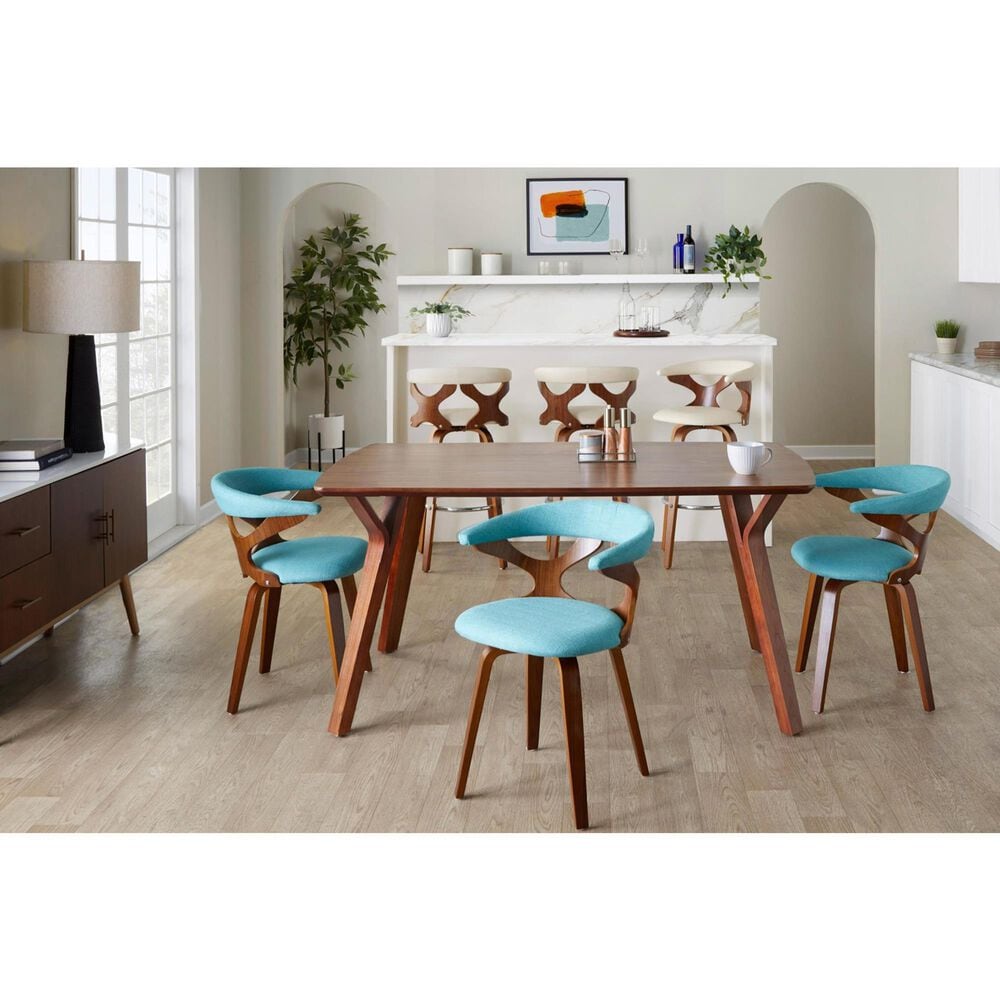Lumisource Gardenia Swivel Arm Chair with Teal Upholstered in Walnut, , large