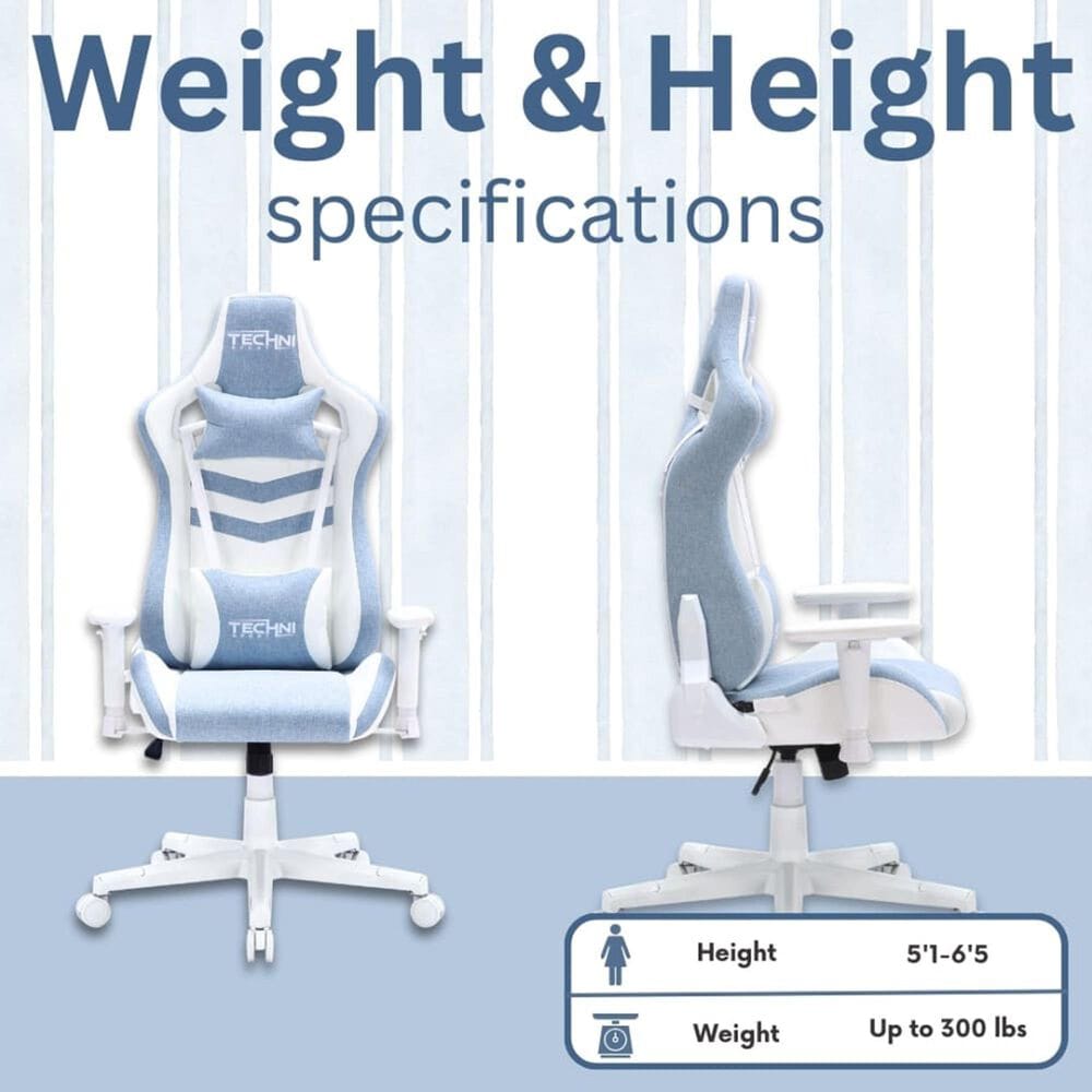Techni Sport Pastel Gaming Chair in Blue and White, , large