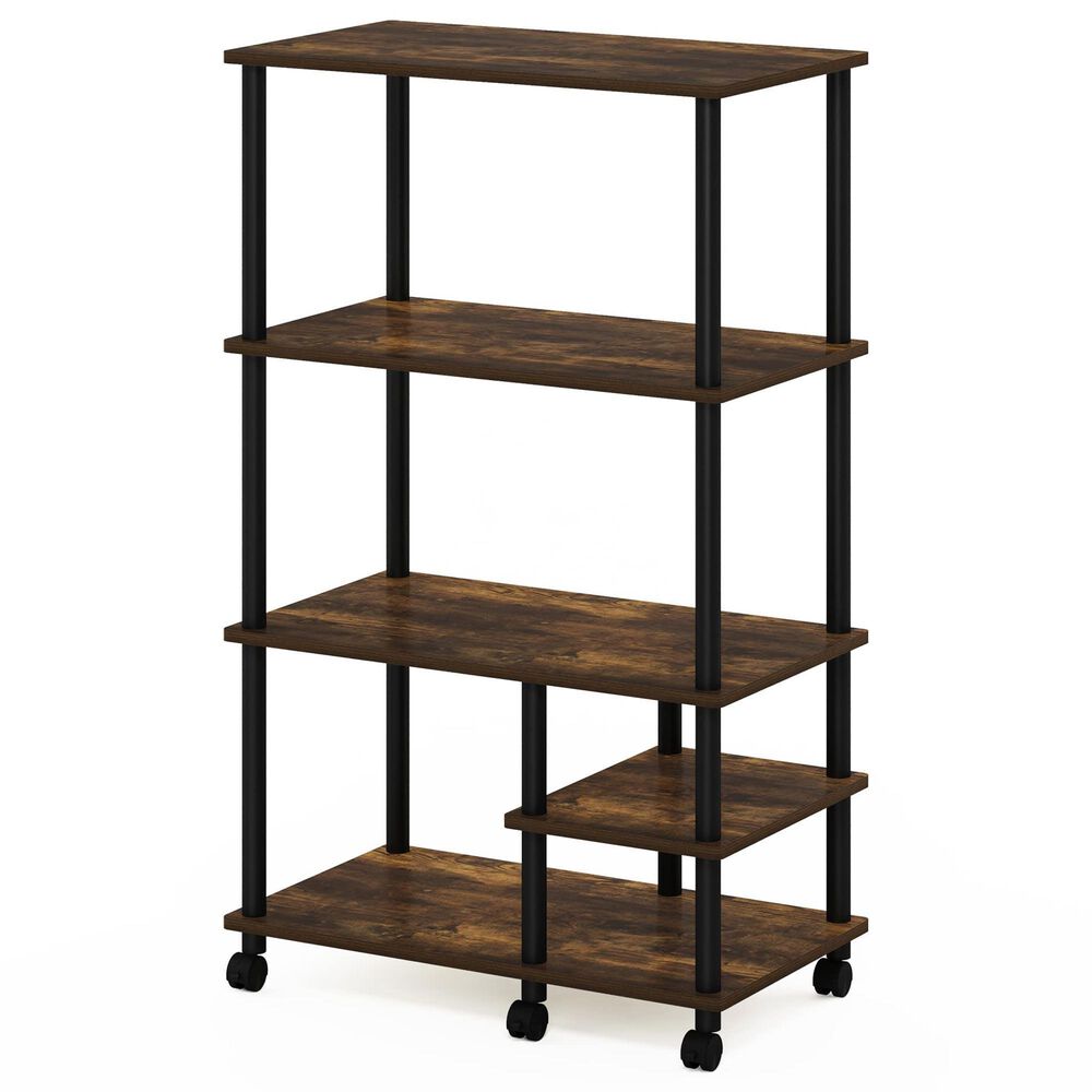 HOMLUX Turn-N-Tube 4-Tier Kitchen Storage Cart in Amber Pine and Black, , large