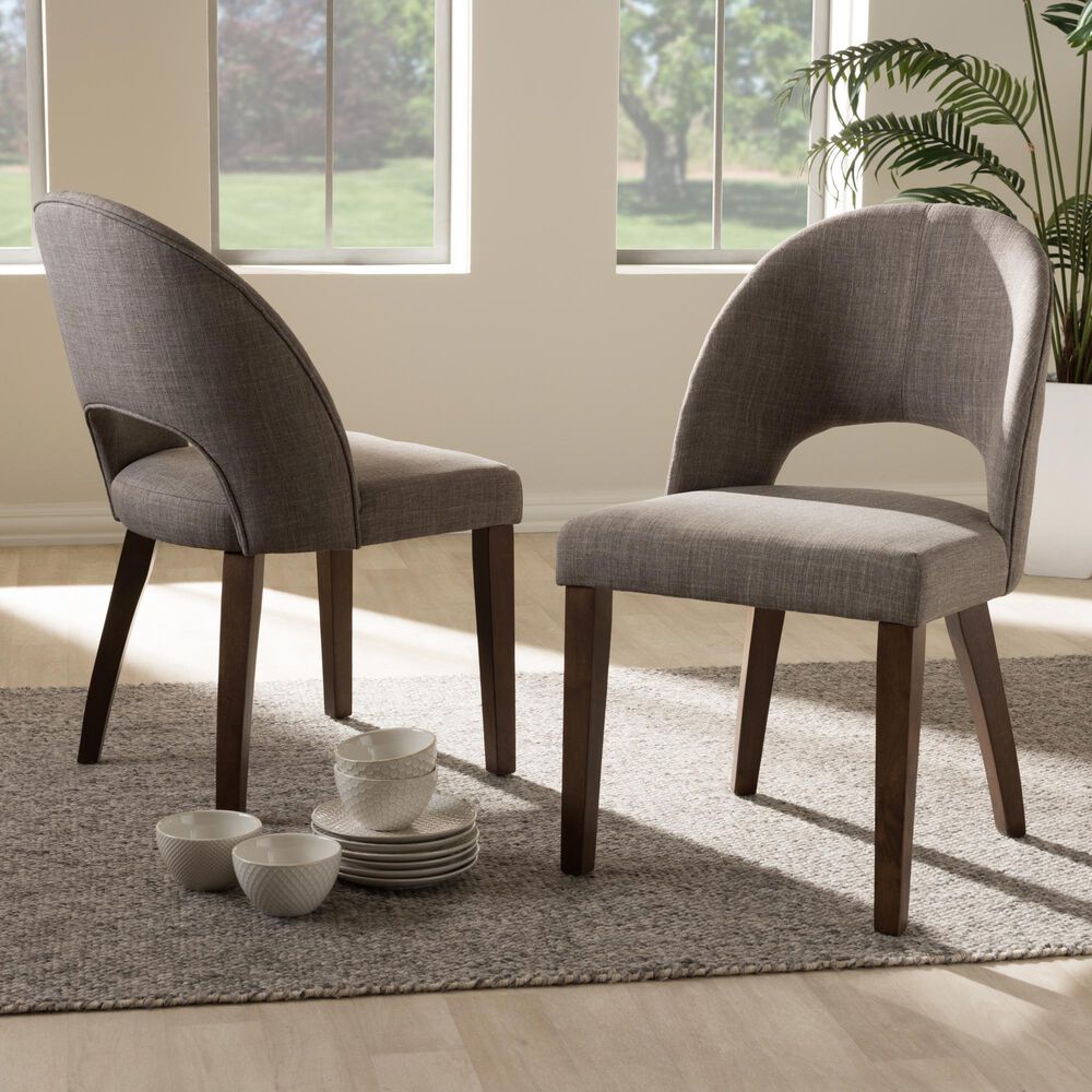 Baxton Studio Wesley Side Chair with Light Grey Cushion in Walnut (Set of 2), , large