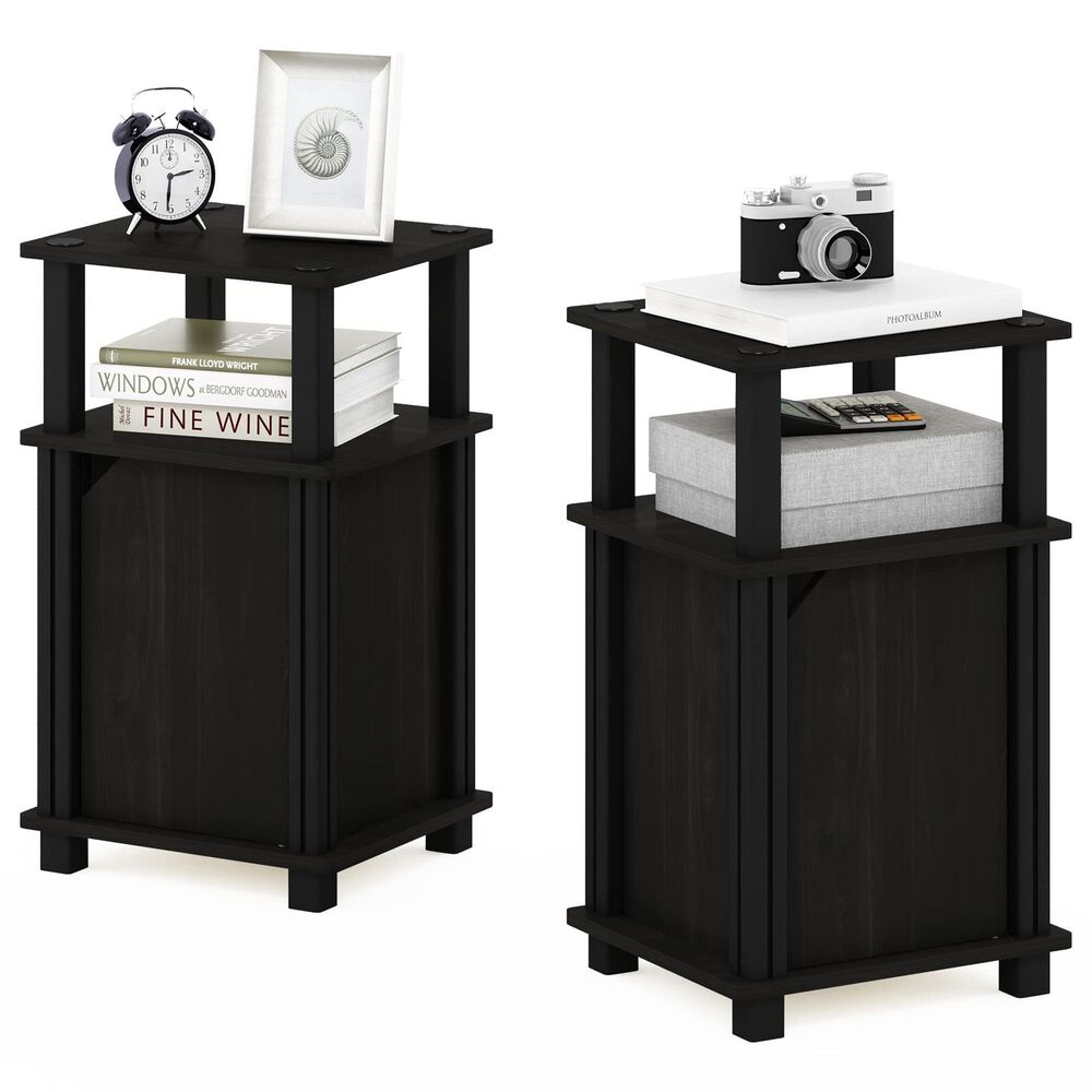 HOMLUX 3-Tier End Table with Door in Espresso and Black (Set of 2), , large