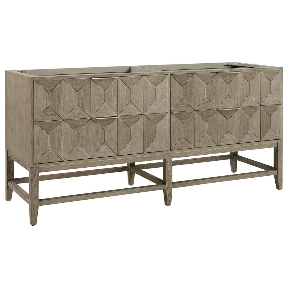 James Martin Vanities Emmeline 72" Double Bathroom Vanity in Pebble Oak with Single Hole 3 cm White Zeus Quartz Top and Rectangular Sinks, , large