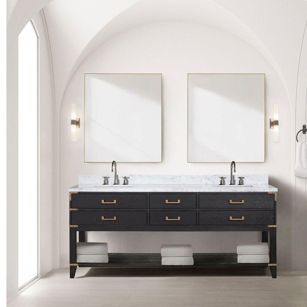 Lexora Home Norwalk 80&quot; Double Bathroom Vanity in Black Oak with White Cultured Marble Top  and Rectangle Sink, , large
