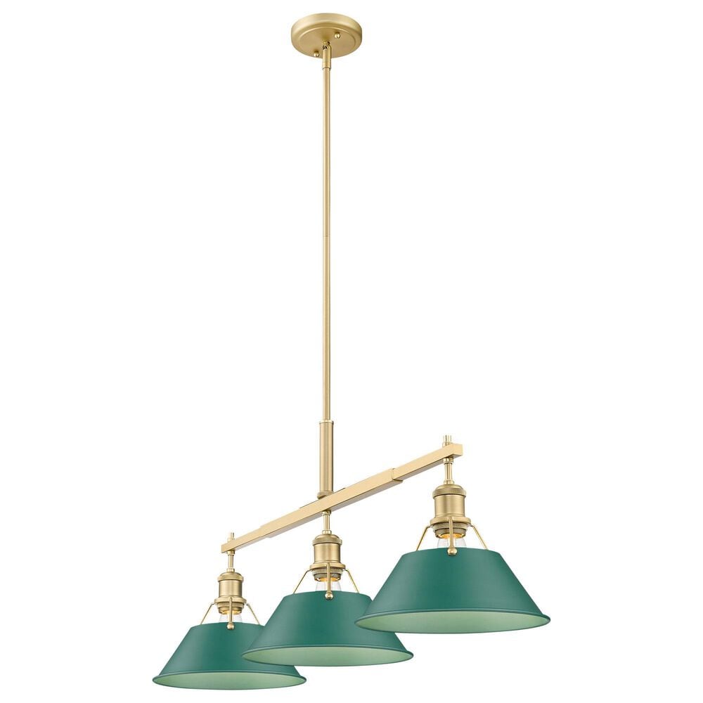 Golden Lighting Orwell 3-Light Linear Pendant with Pine Green Shade in Brushed Champagne Bronze, , large
