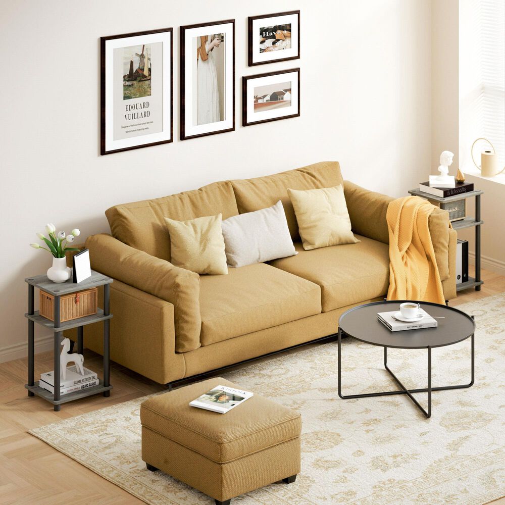 HOMLUX 3-Tier Turn-N-Tube End Table in French Oak Grey and Black (Set of 2), , large