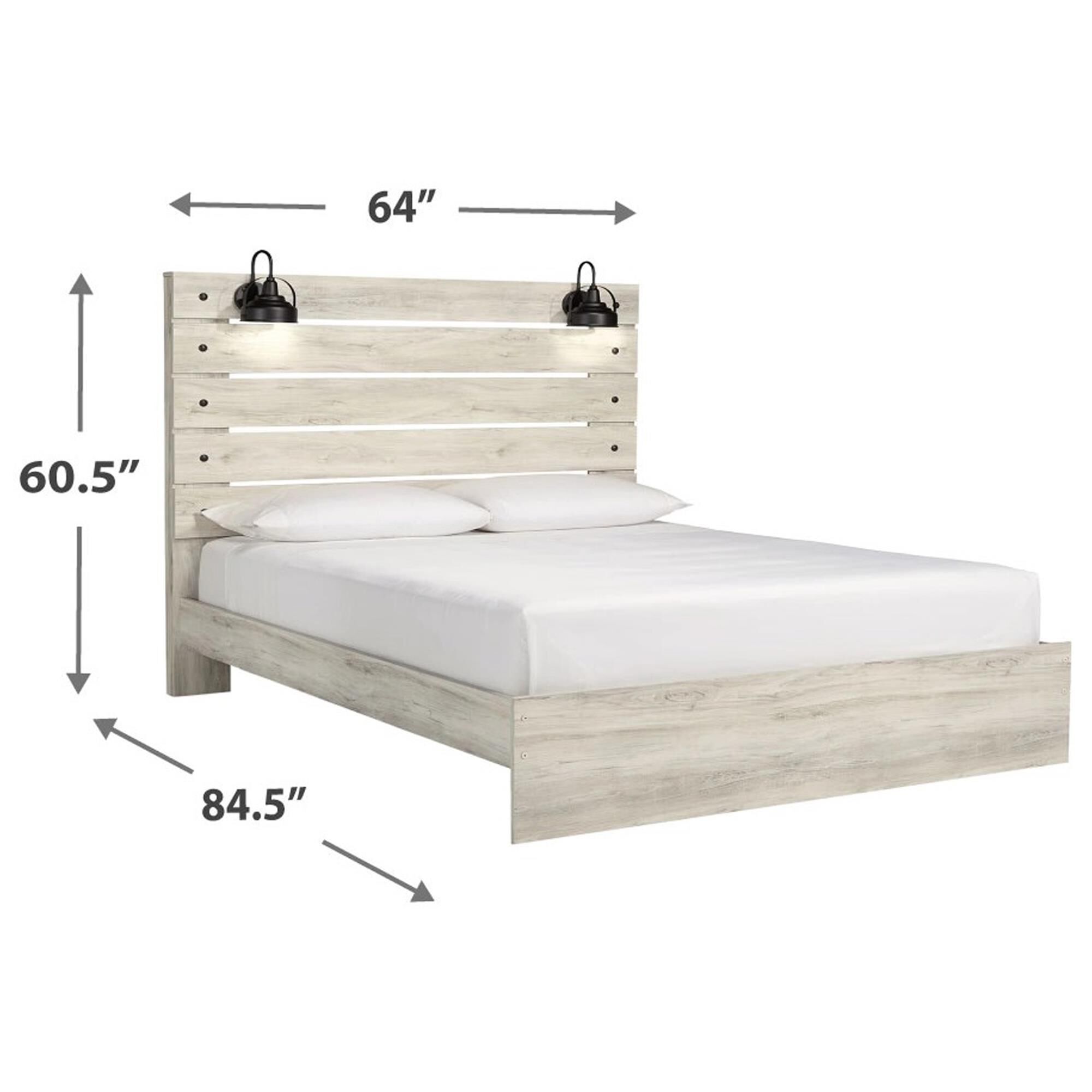 Ashley Cambeck Queen Panel Bed in Whitewash with Lighting